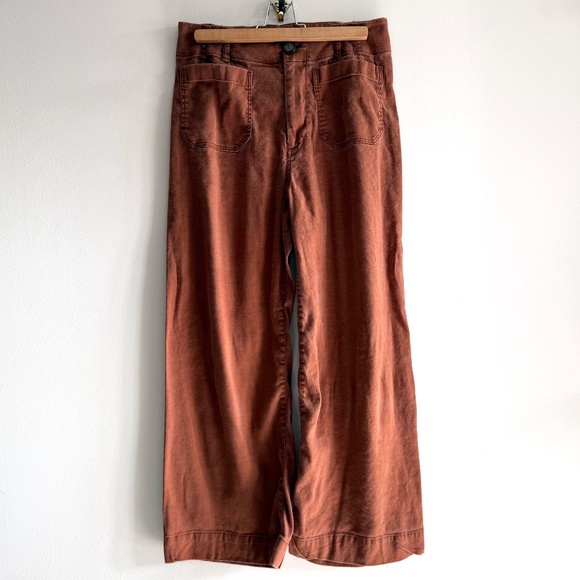 Maeve Anthropologie Colette Linen Cropped Pants Women’s 31 Brown Wide Leg Boho - Picture 3 of 10